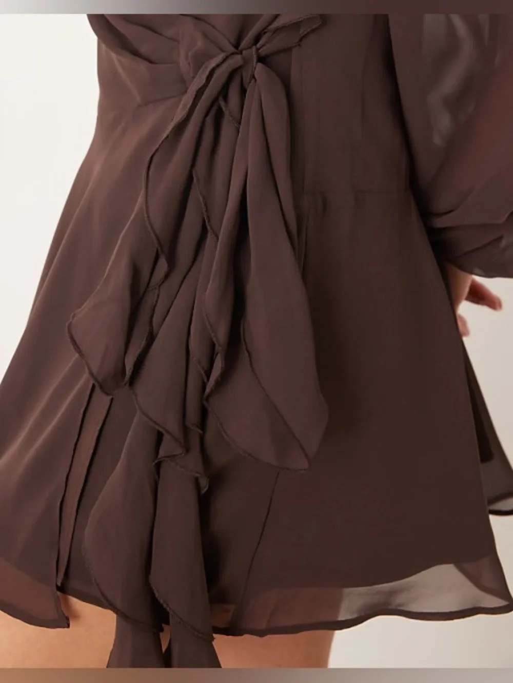 Abercrombie & Fitch Long-Sleeve Plunge Wrap Mini Brown Size XL - Picture 6 of 7